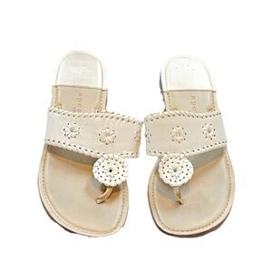 Apostrophe Jaquie Leather Thong Whipstitch Sandals Ivory White Size 6